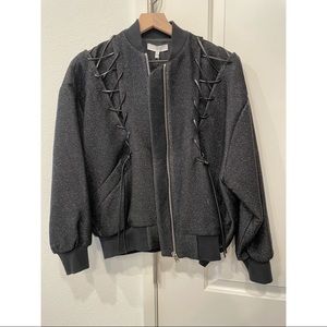 NWT Iro black bomber jacket with shinning material and leather decoration